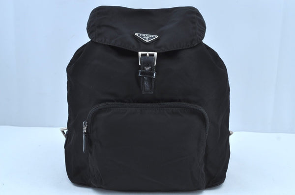 Authentic PRADA Vintage Nylon Tessuto Leather Backpack Purse Black 3418I