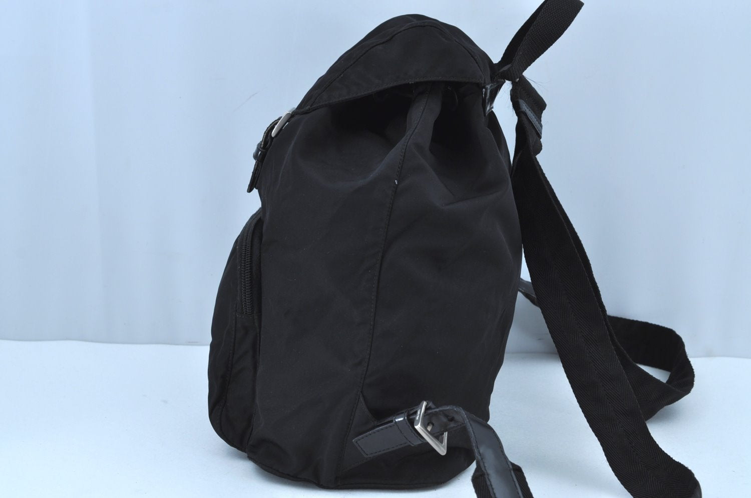 Authentic PRADA Vintage Nylon Tessuto Leather Backpack Purse Black 3418I