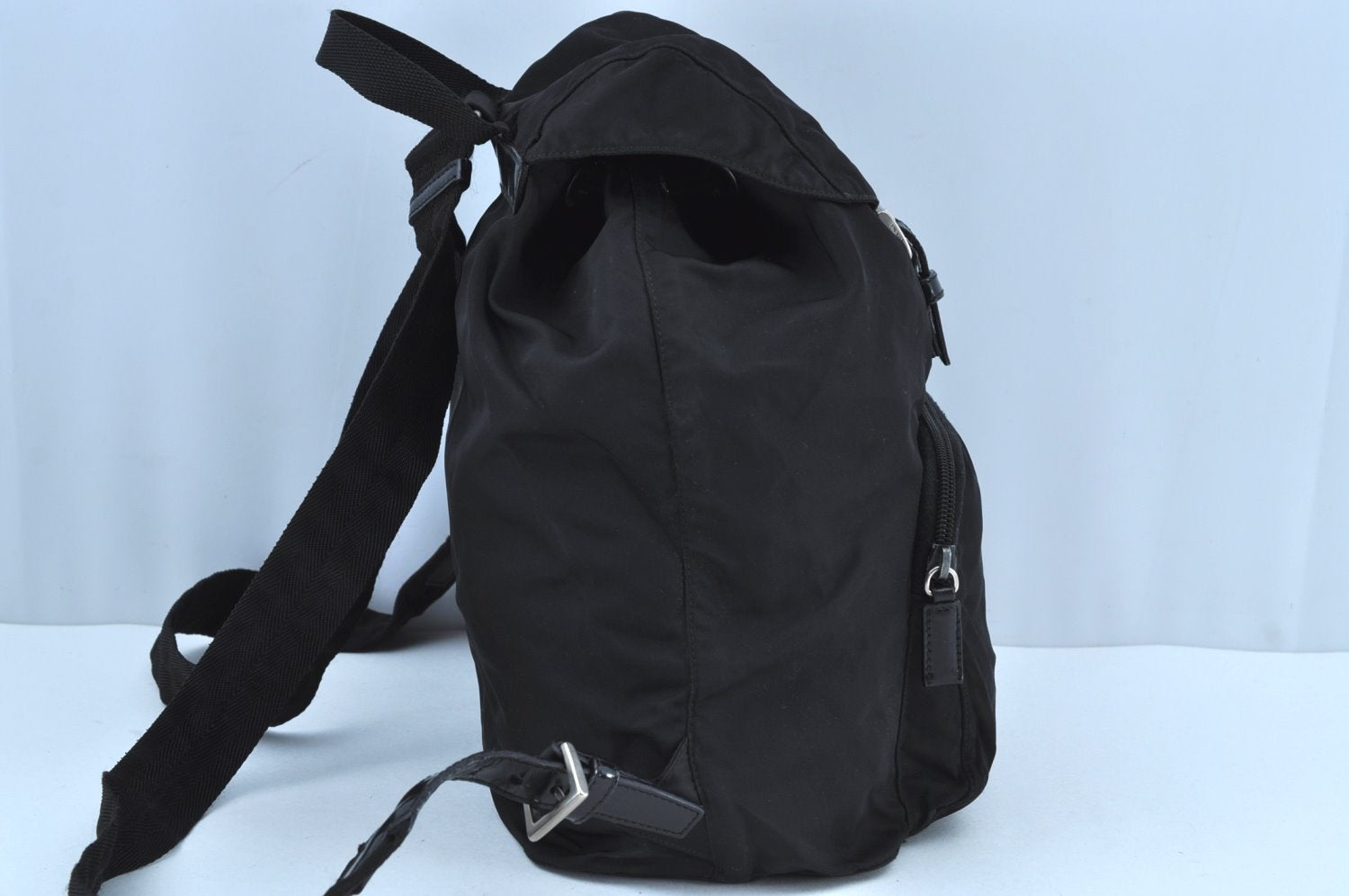 Authentic PRADA Vintage Nylon Tessuto Leather Backpack Purse Black 3418I
