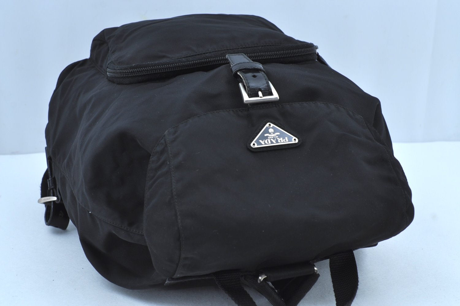 Authentic PRADA Vintage Nylon Tessuto Leather Backpack Purse Black 3418I