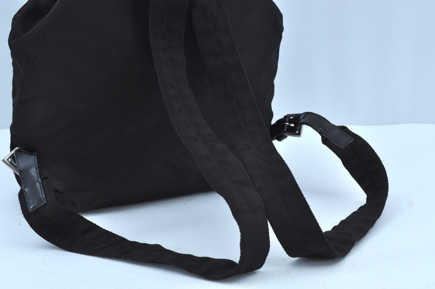 Authentic PRADA Vintage Nylon Tessuto Leather Backpack Purse Black 3418I