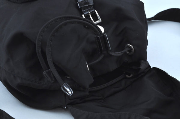 Authentic PRADA Vintage Nylon Tessuto Leather Backpack Purse Black 3418I