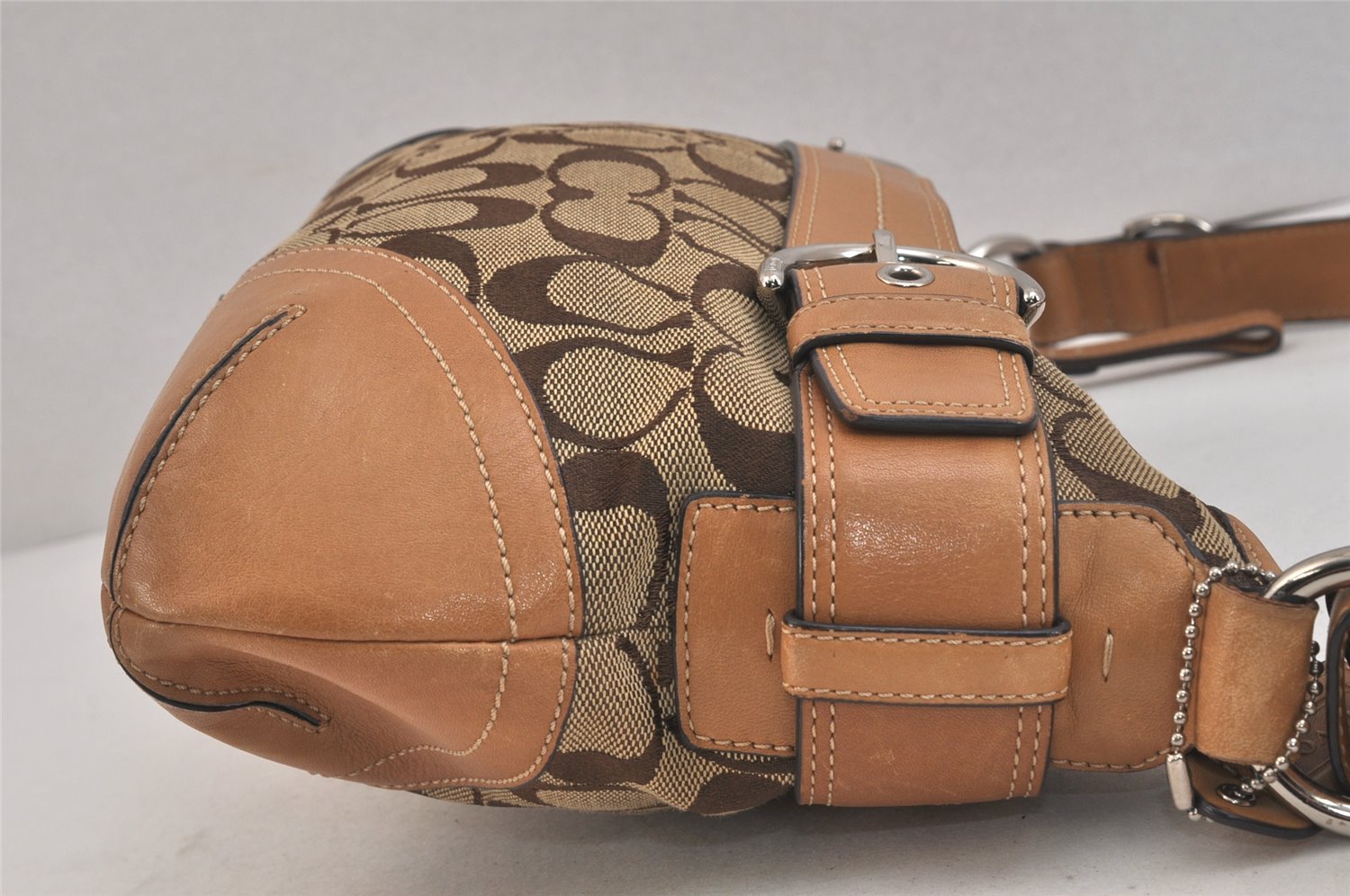 Authentic COACH Signature Shoulder Cross Bag Canvas Leather F07077 Brown 3418K
