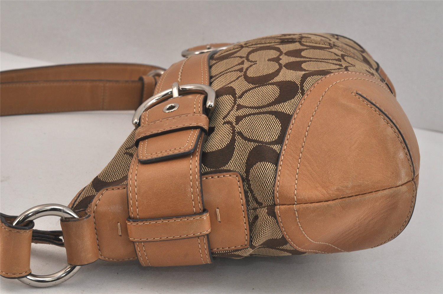 Authentic COACH Signature Shoulder Cross Bag Canvas Leather F07077 Brown 3418K