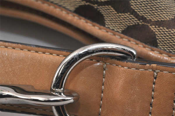Authentic COACH Signature Shoulder Cross Bag Canvas Leather F07077 Brown 3418K