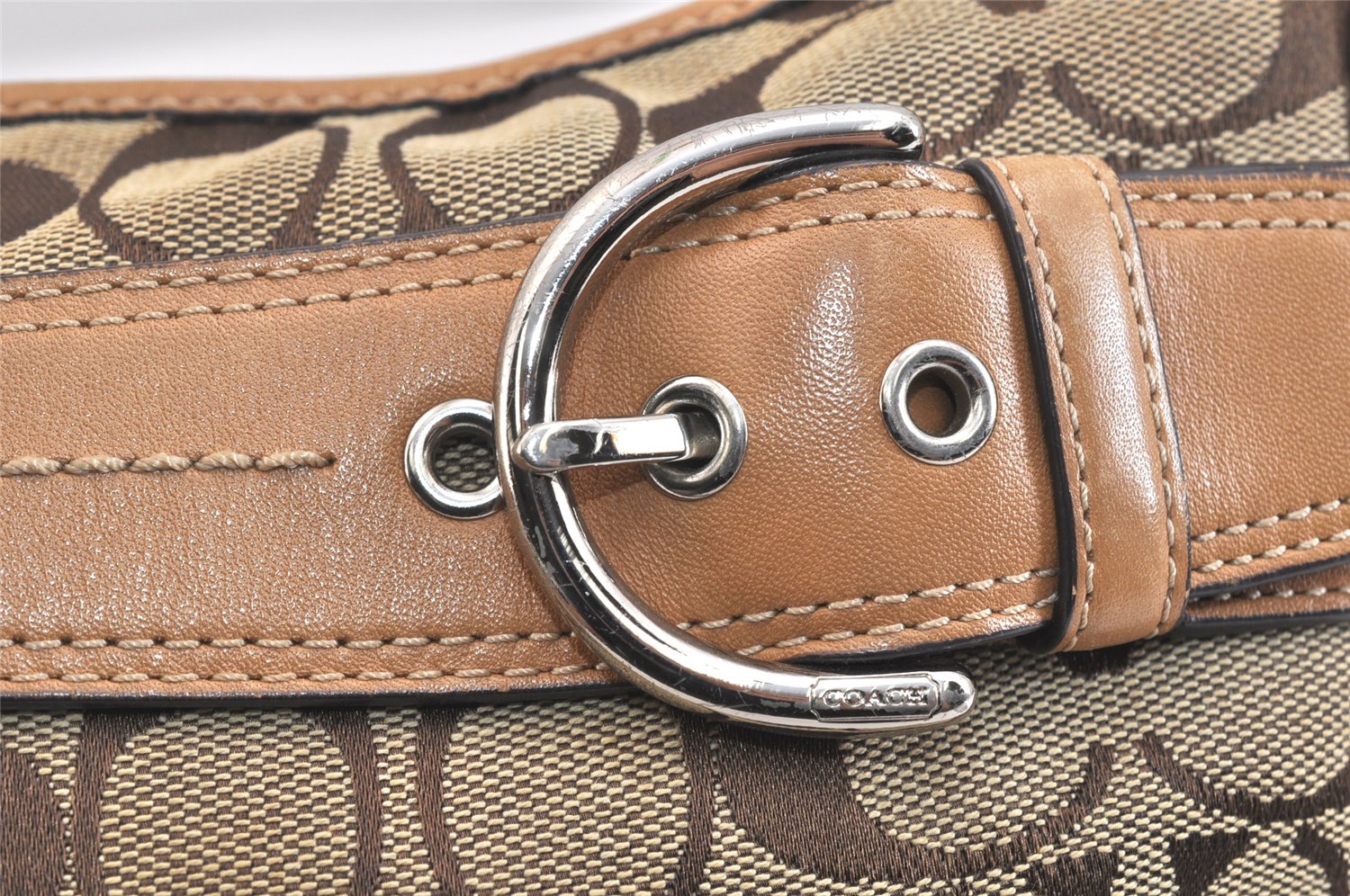 Authentic COACH Signature Shoulder Cross Bag Canvas Leather F07077 Brown 3418K