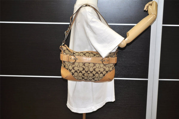 Authentic COACH Signature Shoulder Cross Bag Canvas Leather F07077 Brown 3418K