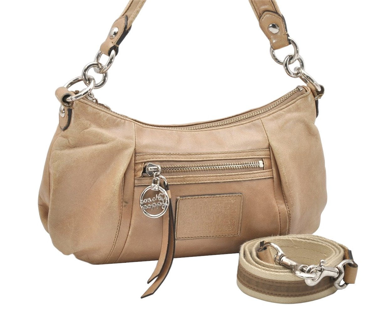 Authentic COACH POPPY 2Way Shoulder Hand Bag Purse Leather 16284 Beige 3419K