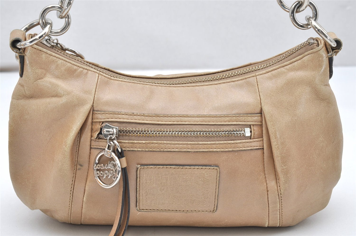 Authentic COACH POPPY 2Way Shoulder Hand Bag Purse Leather 16284 Beige 3419K