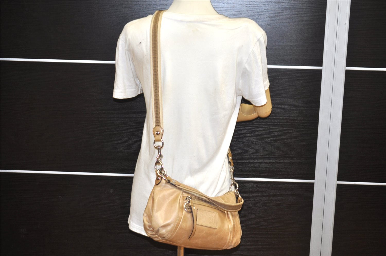 Authentic COACH POPPY 2Way Shoulder Hand Bag Purse Leather 16284 Beige 3419K