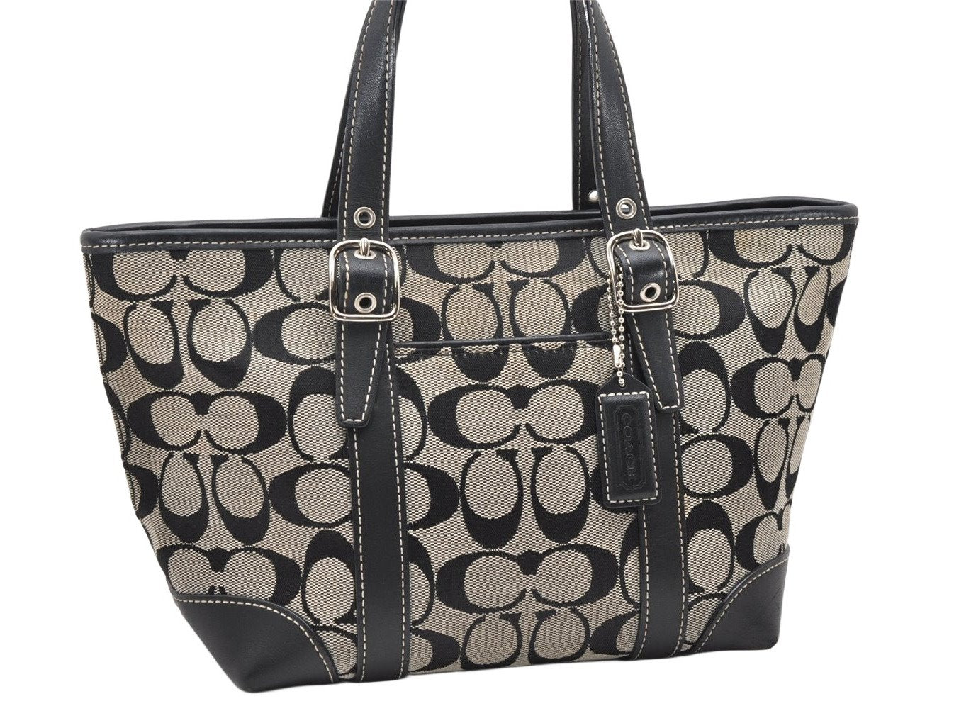 Authentic COACH Signature Hand Tote Bag Purse Canvas Leather 6043 Black 3420K