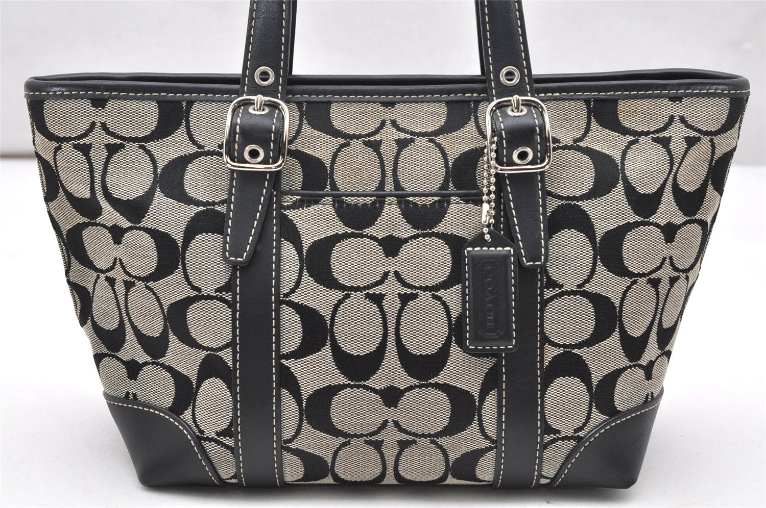 Authentic COACH Signature Hand Tote Bag Purse Canvas Leather 6043 Black 3420K