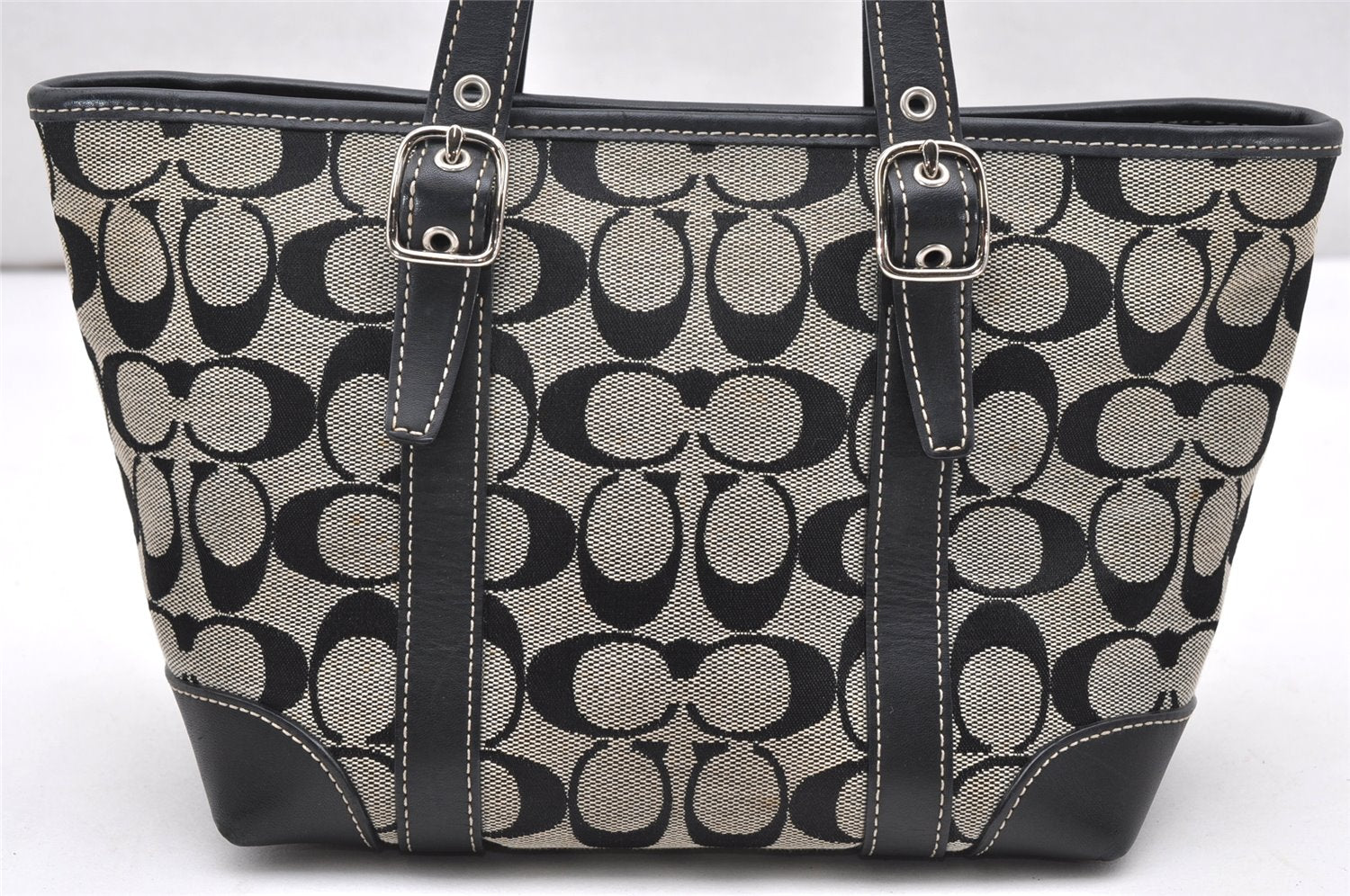 Authentic COACH Signature Hand Tote Bag Purse Canvas Leather 6043 Black 3420K