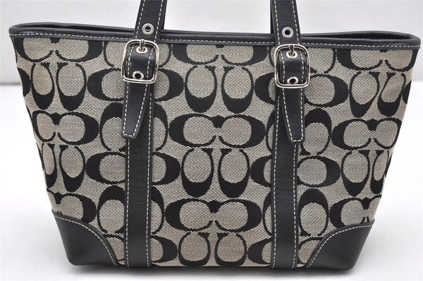 Authentic COACH Signature Hand Tote Bag Purse Canvas Leather 6043 Black 3420K