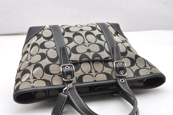 Authentic COACH Signature Hand Tote Bag Purse Canvas Leather 6043 Black 3420K