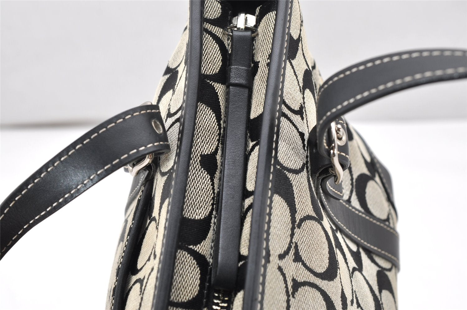 Authentic COACH Signature Hand Tote Bag Purse Canvas Leather 6043 Black 3420K