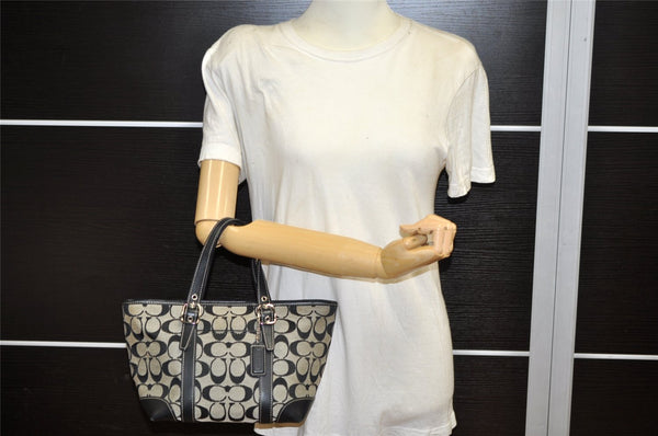 Authentic COACH Signature Hand Tote Bag Purse Canvas Leather 6043 Black 3420K