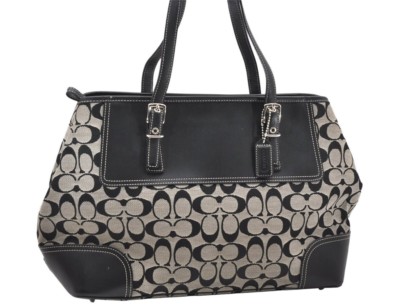Authentic COACH Signature Shoulder Tote Bag Canvas Leather 6894 Black 3421K
