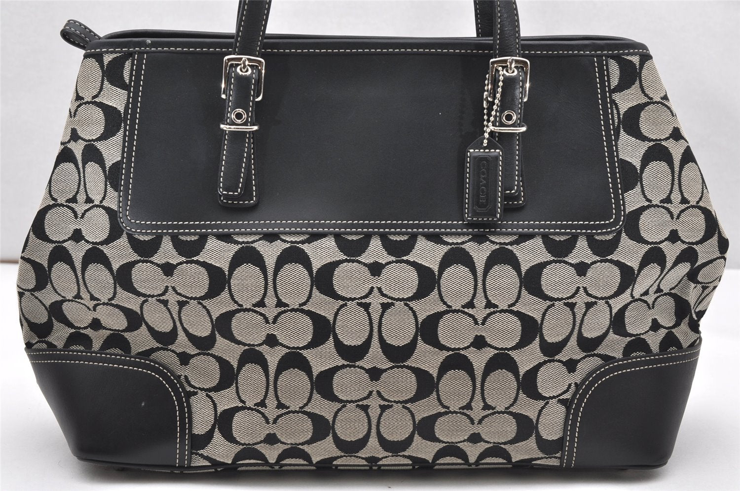 Authentic COACH Signature Shoulder Tote Bag Canvas Leather 6894 Black 3421K