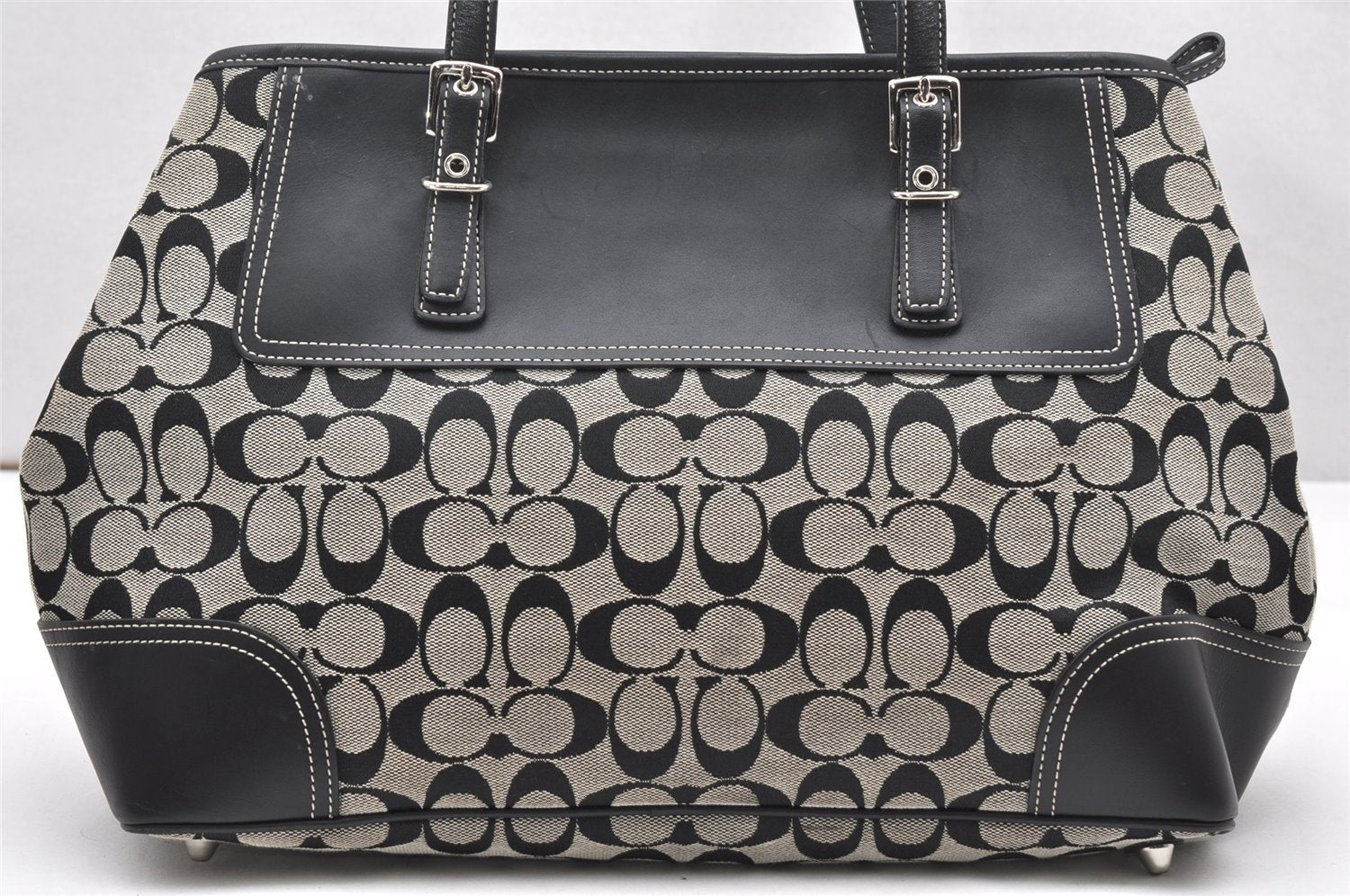 Authentic COACH Signature Shoulder Tote Bag Canvas Leather 6894 Black 3421K