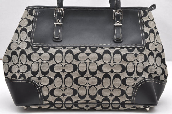 Authentic COACH Signature Shoulder Tote Bag Canvas Leather 6894 Black 3421K