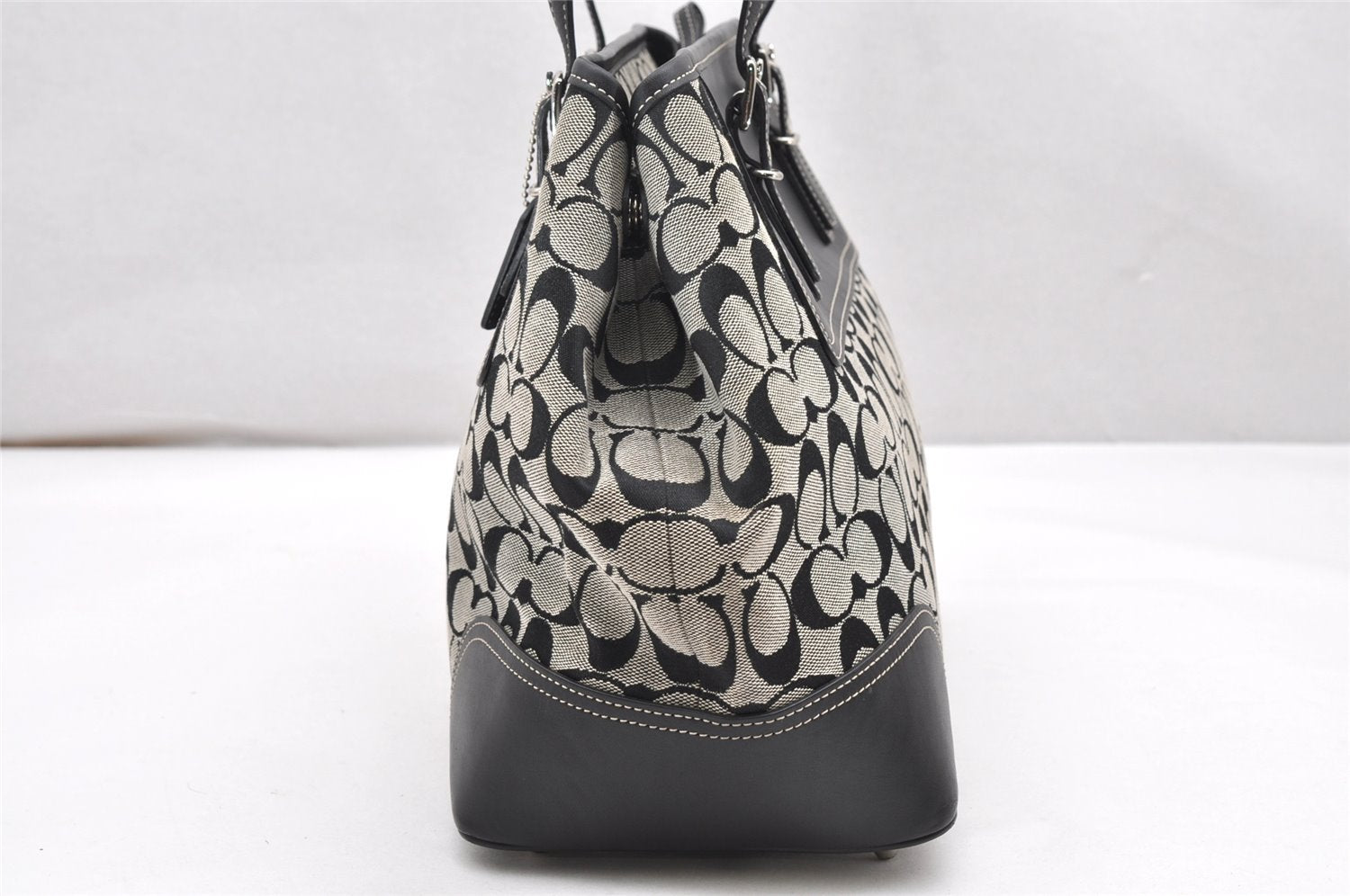 Authentic COACH Signature Shoulder Tote Bag Canvas Leather 6894 Black 3421K