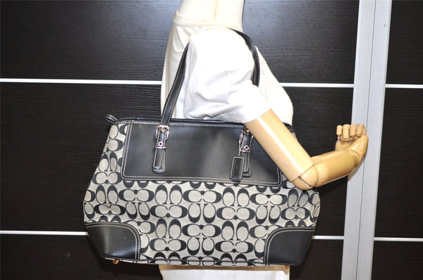 Authentic COACH Signature Shoulder Tote Bag Canvas Leather 6894 Black 3421K