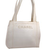 Authentic CHANEL Vintage Caviar Skin Shoulder Hand Bag Purse White CC Logo 3422J