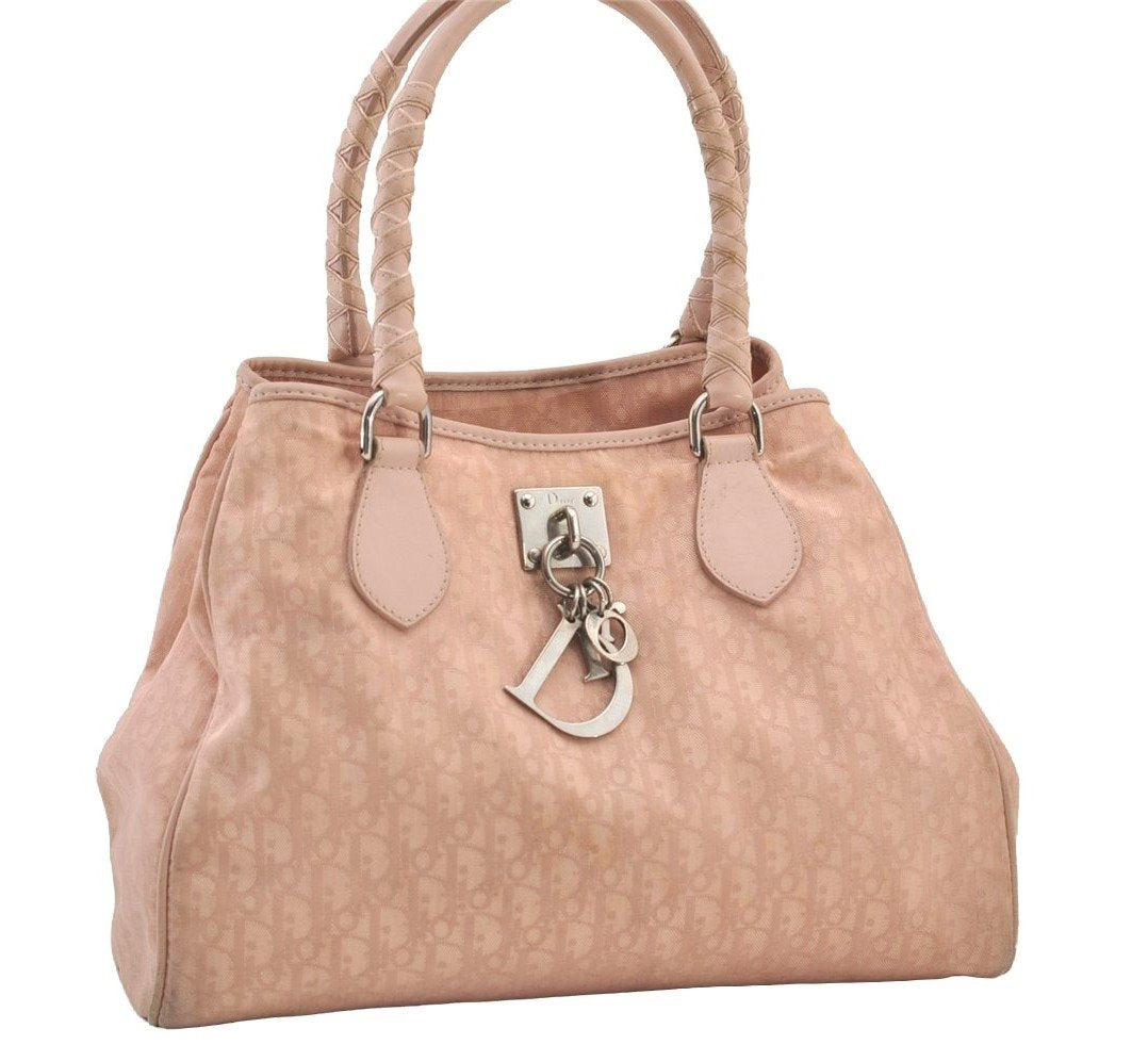 Authentic Christian Dior Trotter Lovely Hand Tote Bag Nylon Leather Pink 3423J