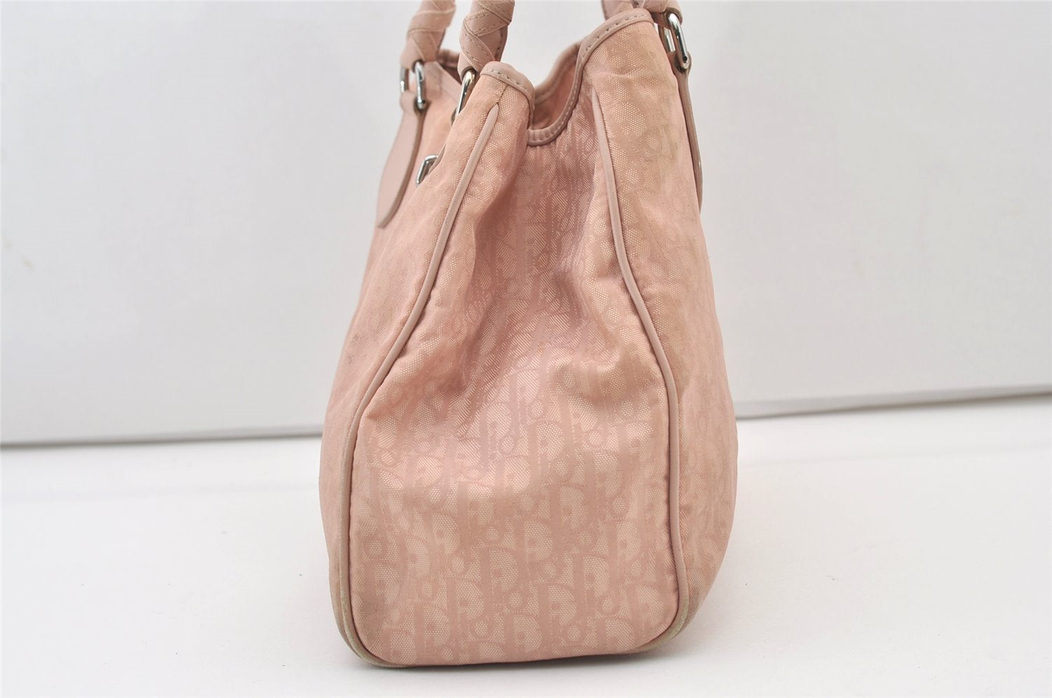 Authentic Christian Dior Trotter Lovely Hand Tote Bag Nylon Leather Pink 3423J