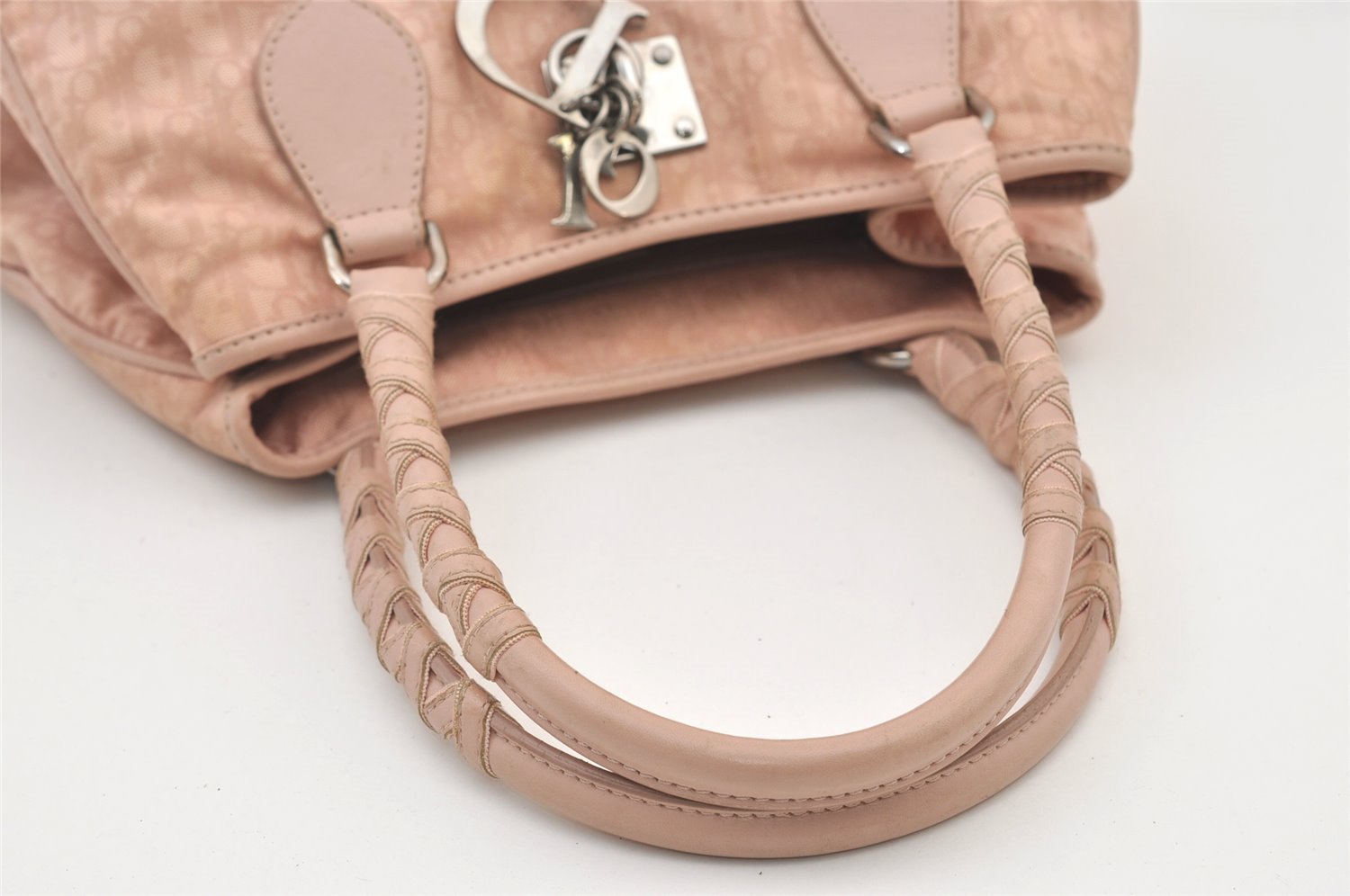 Authentic Christian Dior Trotter Lovely Hand Tote Bag Nylon Leather Pink 3423J