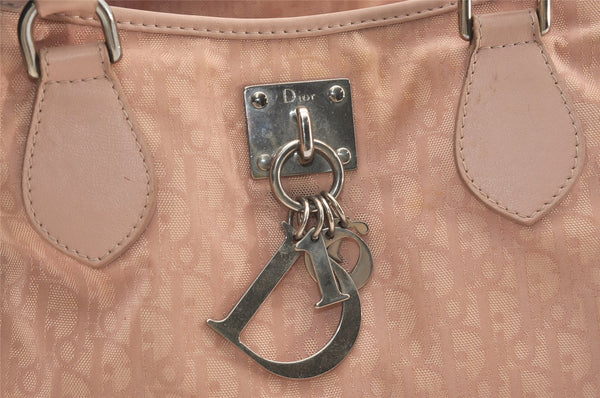 Authentic Christian Dior Trotter Lovely Hand Tote Bag Nylon Leather Pink 3423J