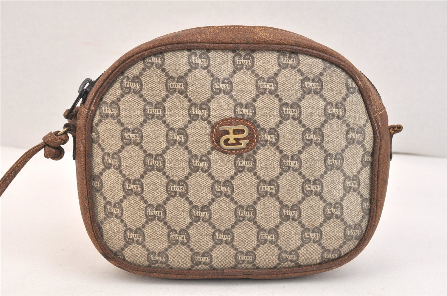 Authentic GUCCI GG Plus Shoulder Cross Body Bag PVC Leather Brown Junk 3423K