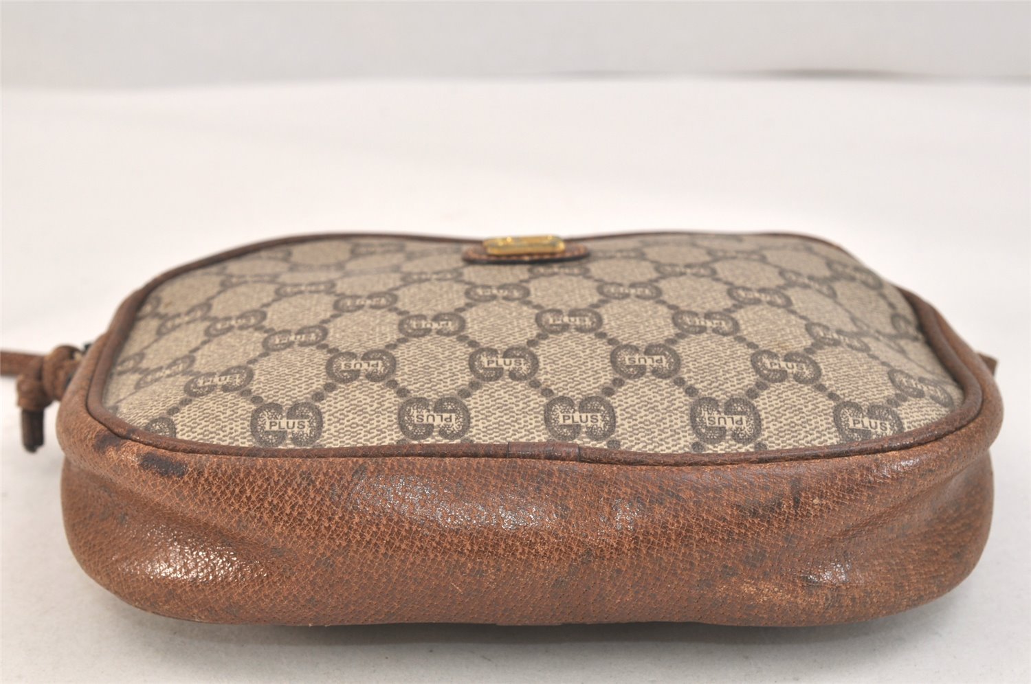 Authentic GUCCI GG Plus Shoulder Cross Body Bag PVC Leather Brown Junk 3423K
