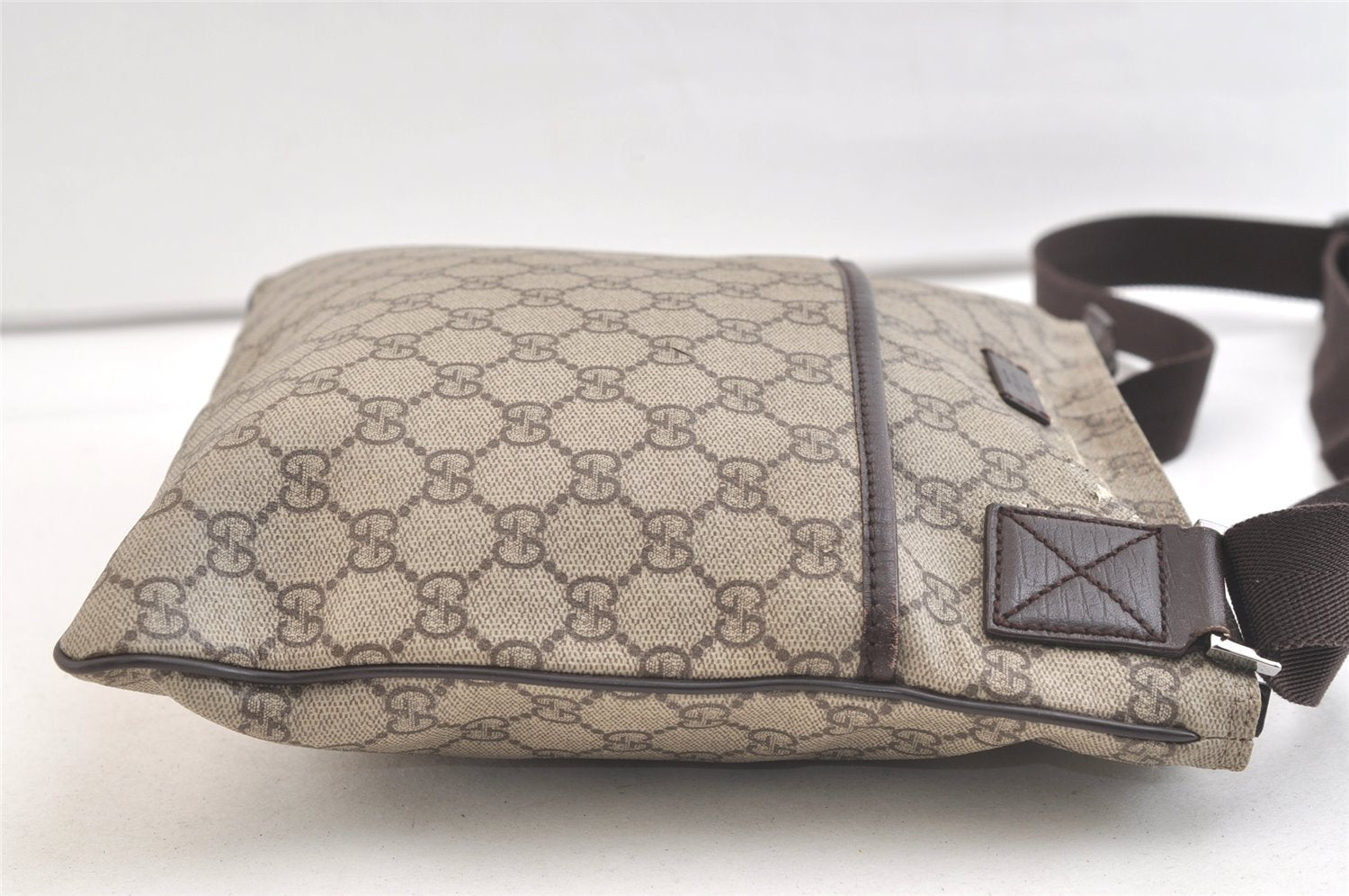 Authentic GUCCI Shoulder Cross Body Bag Purse GG PVC Leather 141626 Brown 3424K