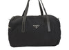 Authentic PRADA Vintage Nylon Tessuto Leather Hand Boston Bag Purse Black 3426K