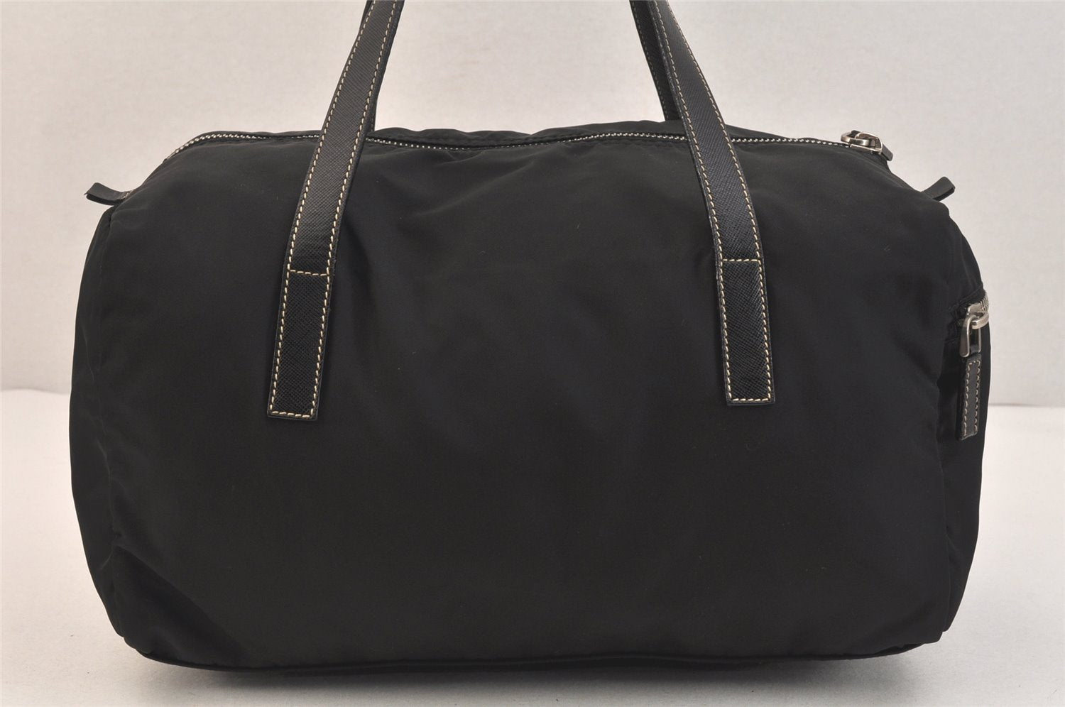 Authentic PRADA Vintage Nylon Tessuto Leather Hand Boston Bag Purse Black 3426K