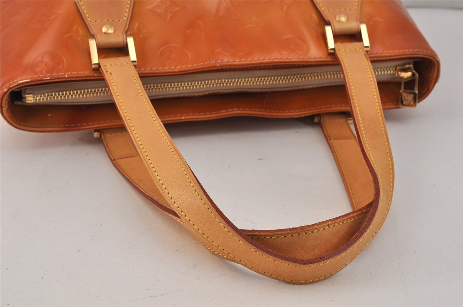 Authentic Louis Vuitton Vernis Houston Shoulder Hand Bag Orange M91004 LV 3430K