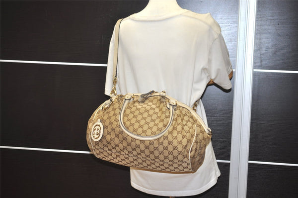 Authentic GUCCI Sukey 2Way Tote Bag GG Canvas Leather 223974 Brown 3431J