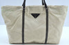 Authentic PRADA Vintage Nylon Tessuto Leather Tote Hand Bag Light Beige 3432I