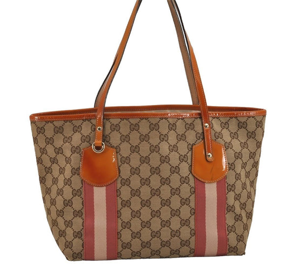 Authentic GUCCI Jolie Sherry Line Tote Bag GG Canvas Enamel 211971 Brown 3433J