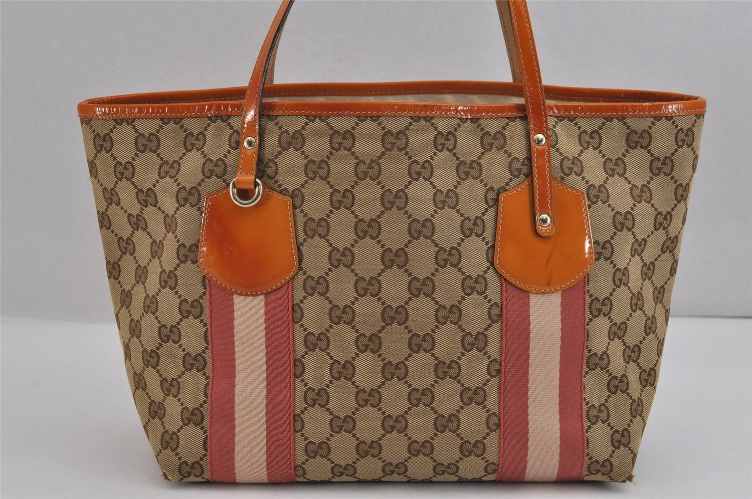 Authentic GUCCI Jolie Sherry Line Tote Bag GG Canvas Enamel 211971 Brown 3433J