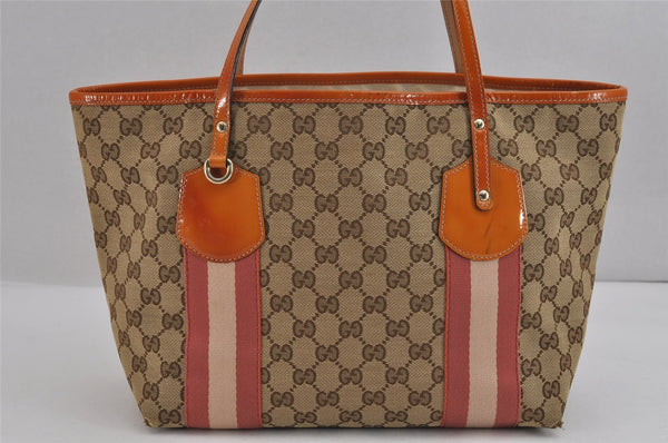 Authentic GUCCI Jolie Sherry Line Tote Bag GG Canvas Enamel 211971 Brown 3433J