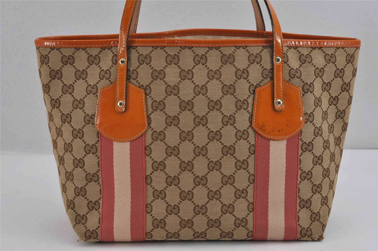 Authentic GUCCI Jolie Sherry Line Tote Bag GG Canvas Enamel 211971 Brown 3433J