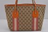 Authentic GUCCI Jolie Sherry Line Tote Bag GG Canvas Enamel 211971 Brown 3433J