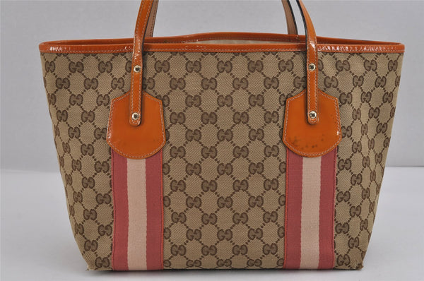 Authentic GUCCI Jolie Sherry Line Tote Bag GG Canvas Enamel 211971 Brown 3433J