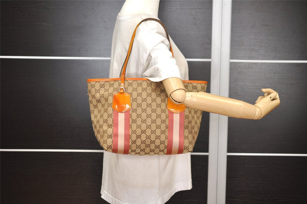 Authentic GUCCI Jolie Sherry Line Tote Bag GG Canvas Enamel 211971 Brown 3433J