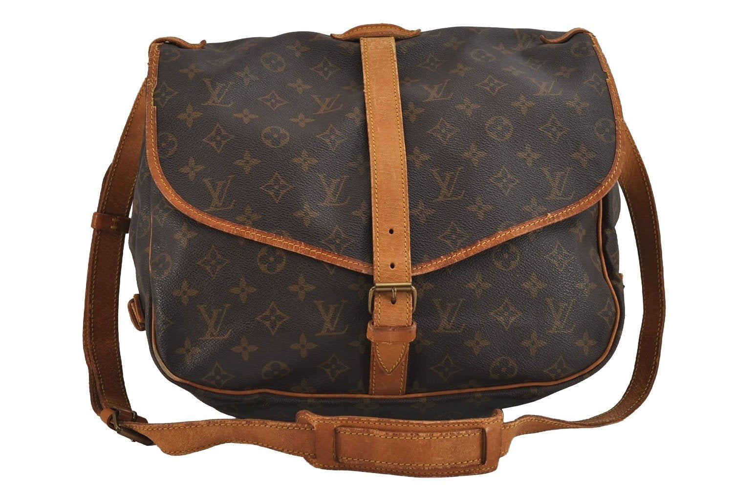 Authentic Louis Vuitton Monogram Saumur 35 Shoulder Cross Bag M42254 Junk 3434J