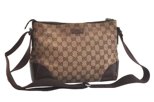 Authentic GUCCI Shoulder Cross Body Bag GG Canvas Leather 114273 Brown 3436K