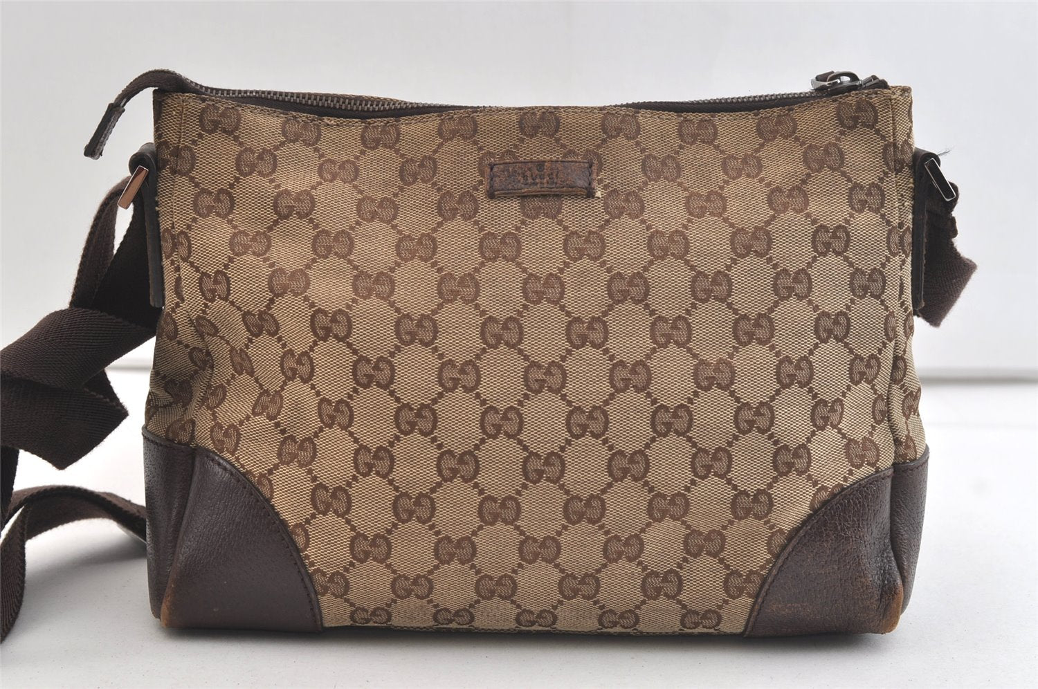 Authentic GUCCI Shoulder Cross Body Bag GG Canvas Leather 114273 Brown 3436K
